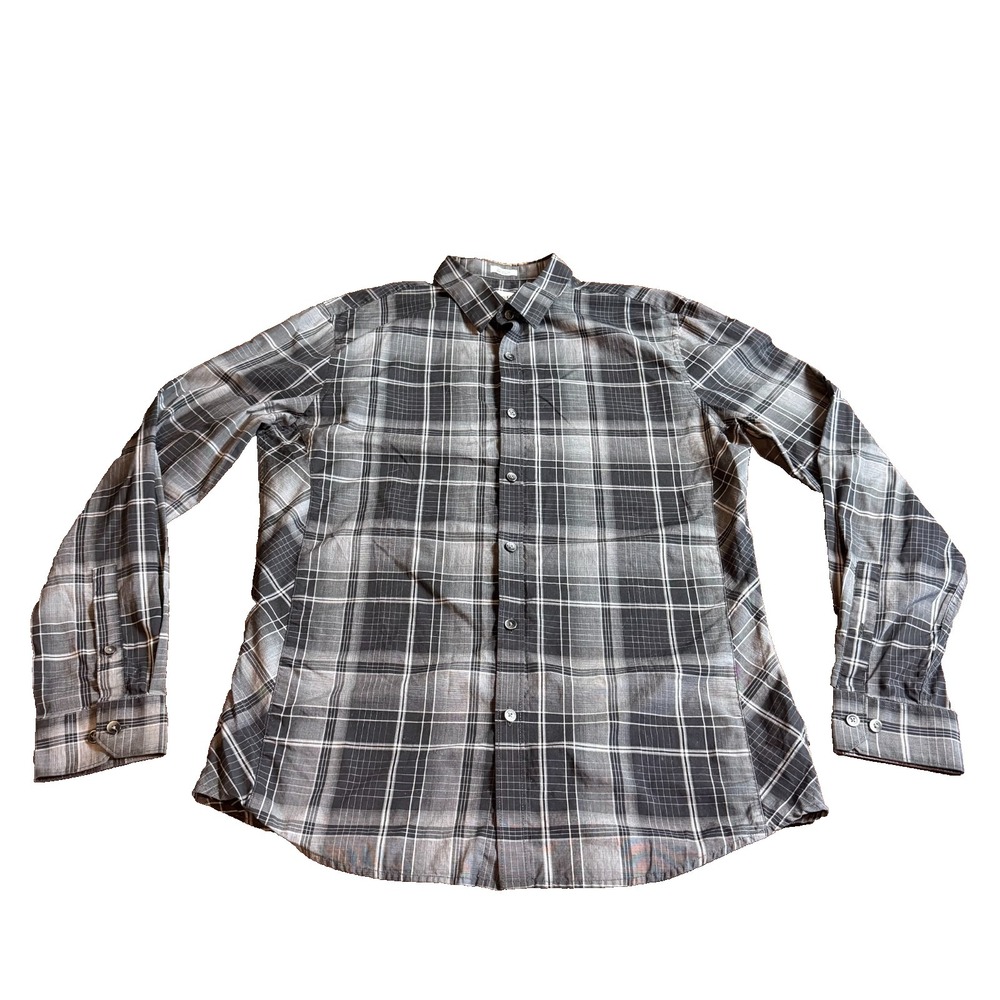 Calvin Klein Infinite Cool Non Iron Slim Fit Blue Plaid Long Sleeve Shirt Mens M